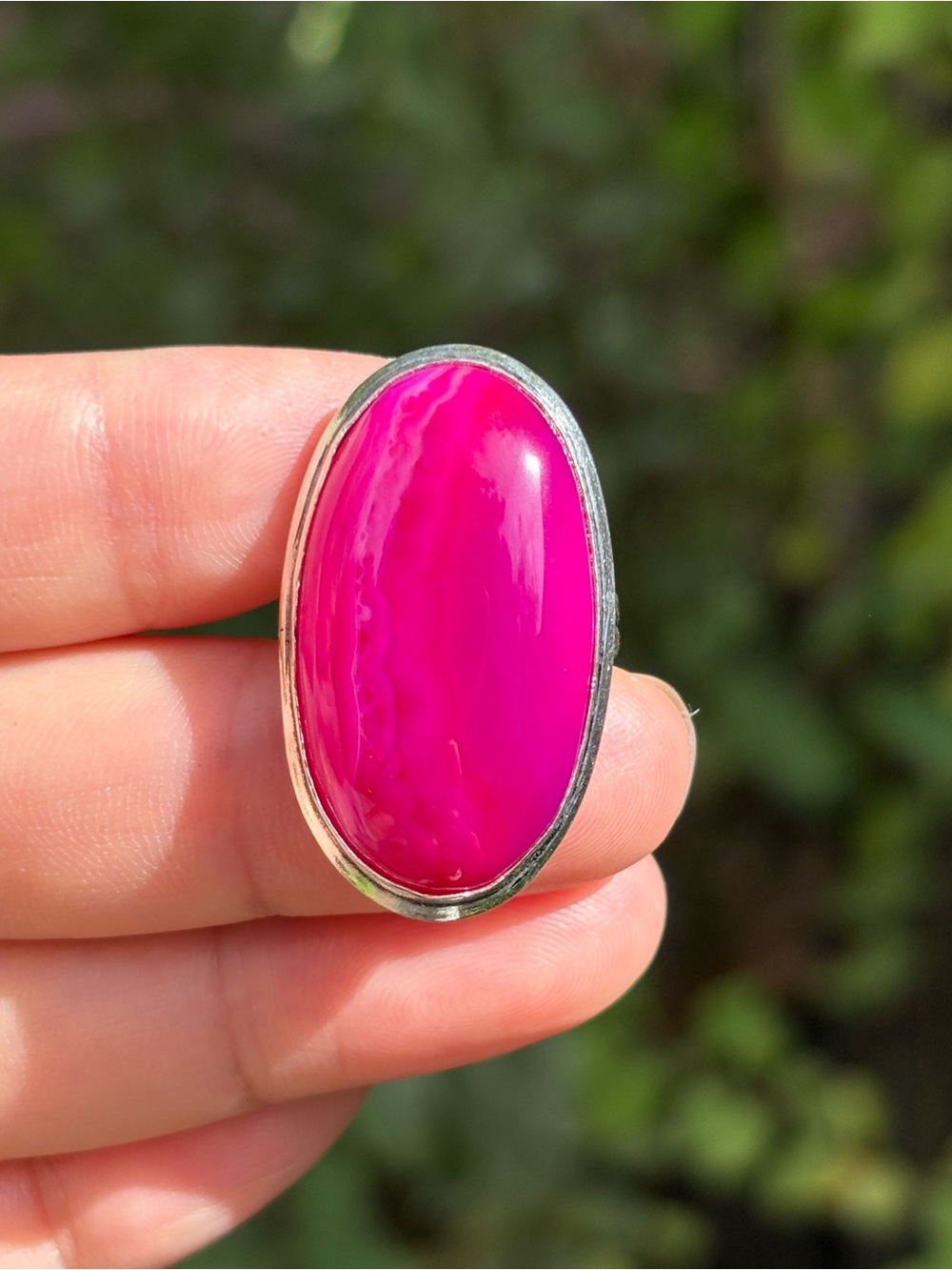 SIZE Oval Hot Pink Agate Gemstone Statement Ring ZZRG00046